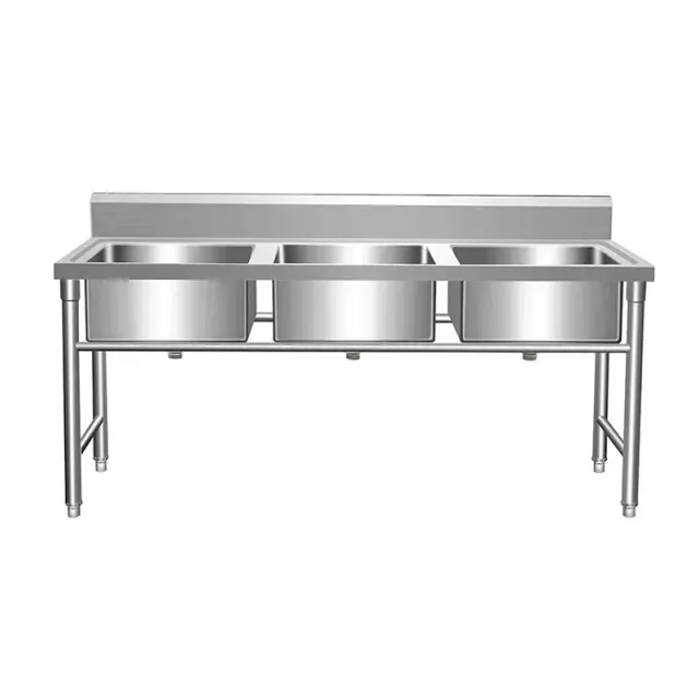 Three-Compartment Stainless Steel Dishwashing Sink